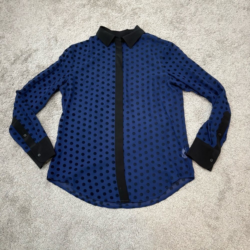 Madewell Blue Sheer Velvet Polkadot Silk Blouse Size XS